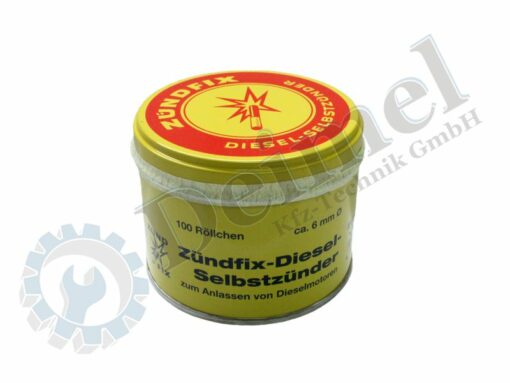 Blechdose mit 100 Röllchen Zündfix - Diesel - Selbstzünder zum Anlassen von Dieselmotoren, 6mm