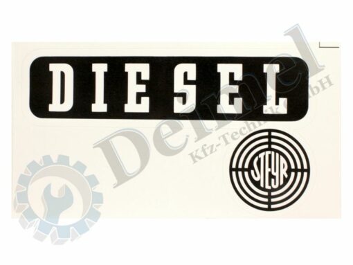 Aufkleber Motorhaube rechts "Diesel" Steyr Zeichen unter der Schrift, weiße Schrift auf weißen Hintergrund