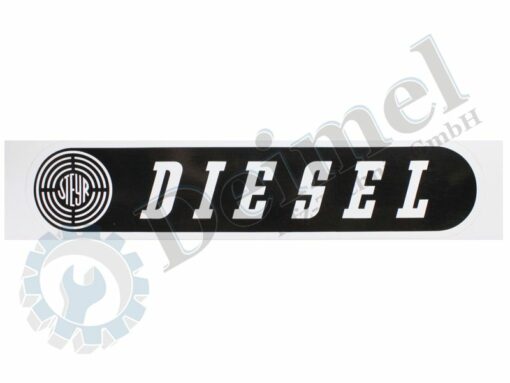 Aufkleber "Steyr Diesel" schwarzer Hintergrund mit weißer Schrift