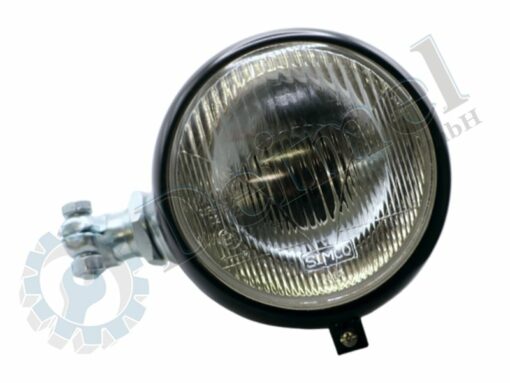 Scheinwerfer vorne, rund, Durchmesser 155mm, Lichtaustritt 130mm, Halterung 90 Grad für links, Ansicht von vorne
