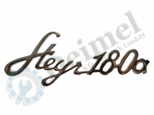 Schriftzug Steyr 180a, verchromt, Gewinde M5 auf der auf der Rückseite