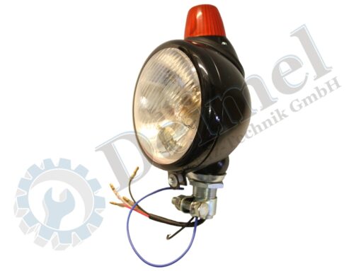 Scheinwerfer Rechts, rund Lichtscheibe 130mm, mit aufgesetztem Blinker, für Halterung 45°