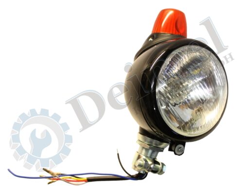 Scheinwerfer Links, rund Lichtscheibe 130mm, mit aufgesetztem Blinker, für Halterung 45°