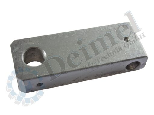 Gelenkstück, rechteckig, Stahl, mit Bohrungen, Länge kompl.: 154 mm, Breite: 60 mm, Bohrung für Hubarm 25mm, Bohrung für Hubstrebe 18mm
