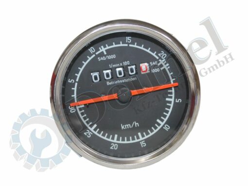 Traktormeter mit Betriebsstundenzähler, Durchmesser 80mm, bis 30 km/h, schwarzes Ziffernblatt mit weißer Beschriftung