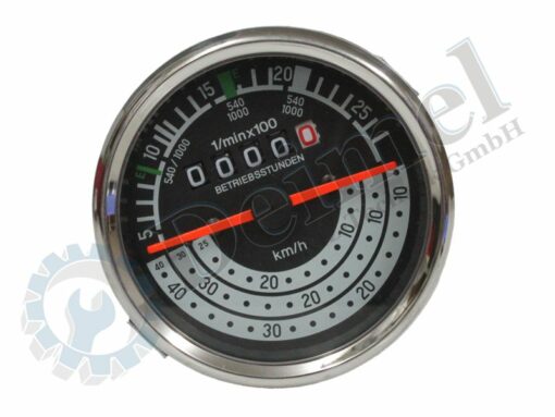 Traktormeter mit Betriebsstundenzähler, Durchmesser 80mm, bis 40 km/h, weißes Feld unten für Zapfwellendrehzahl
