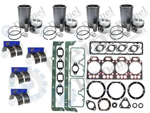 Hochwertiger Motorreparatursatz nur Markenteile für Steyr Plus Serie 4 Zylinder wie 50, 650, 658, 760, 768, bestehend aus Kolben, Laufbüchse, Pleuellager und Motordichtsatz, MIBA, Mahle, Elring