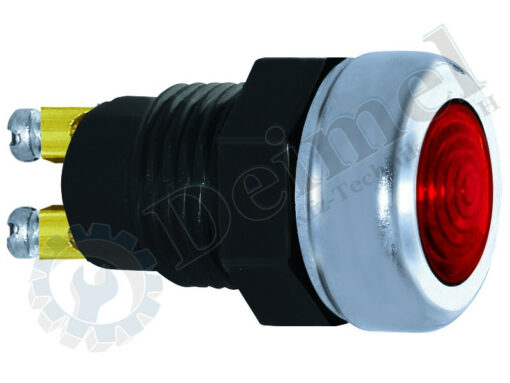 Kontrollleuchte, Kunststoff, schwarz, Ring Aluminium, Chrom, Lichtscheibe rot