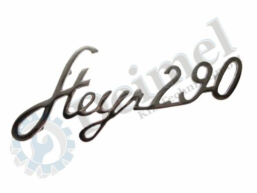 Schriftzug Steyr 290, Aluminuim, verchromt, Gewinde zur Befestigung vorne an der Motorhaube M5