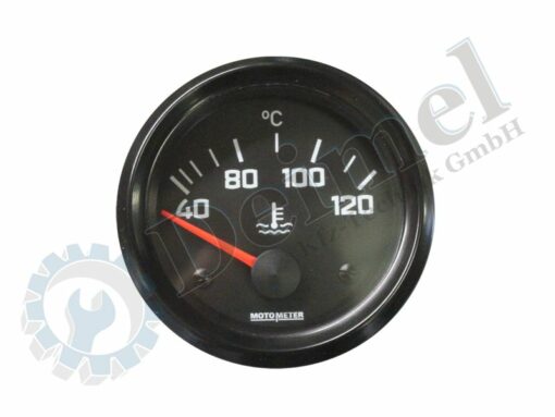 Motometer Fernthermometer elektrisch, Ø 60mm, Ansicht von oben, schwarzen Ziffernblatt mit weißer Beschriftung