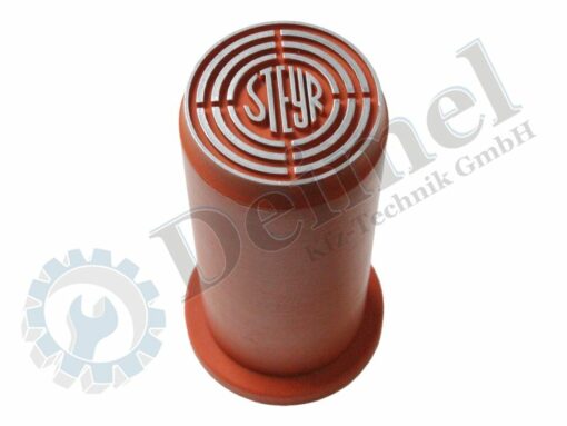 Zapfwellenschutzkappe, aus Gummi, orange mit alten Steyr Logo in Silber am Ende
