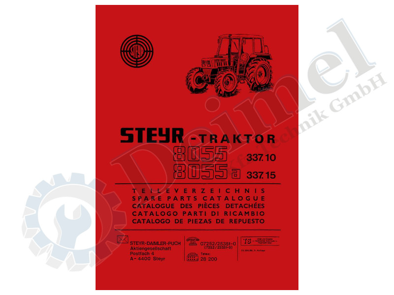 Ersatzteilliste, Ersatzteilkatalog gedruckt für Steyr 8055, 8055a mir RS1 Kabine