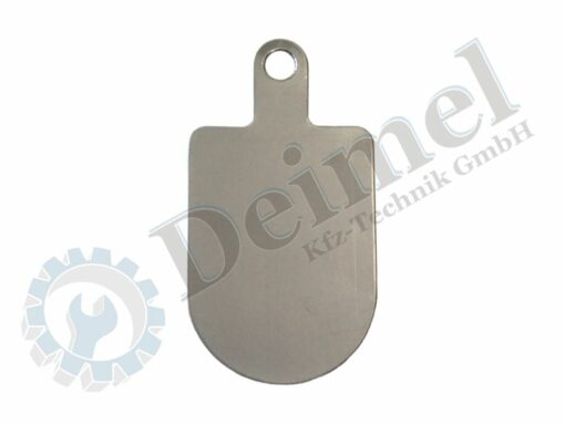 Blechplatte oben mit einer Lasche und einer Bohrung als Halterung für die Prüfplakete §57a (Pickerl)