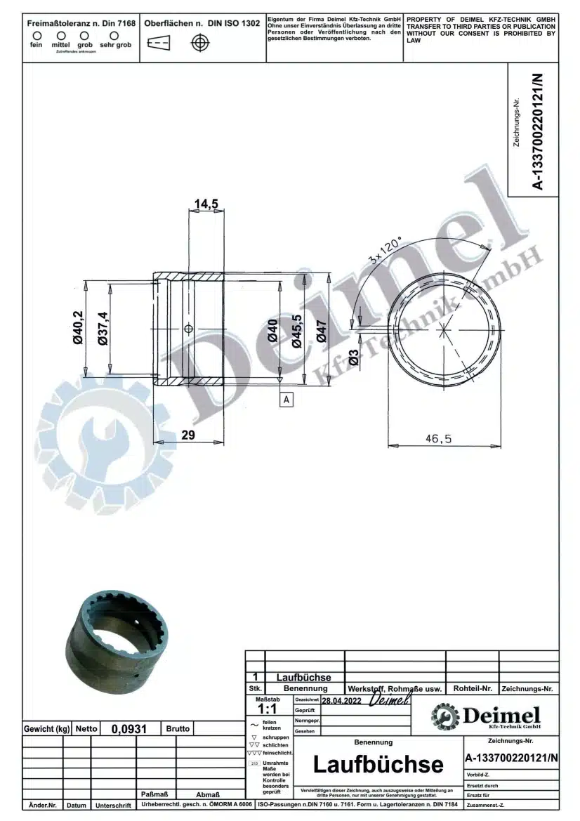 Laufbüchse 40x47x29mm – Bild 2