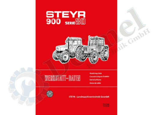Buch, gedruckt, roter Einband mit Werkstatt Daten für Steyr Traktoren Serie 80 und Serie 900