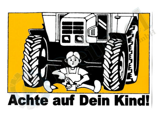 Aufkleber mit Traktor und Kind, Achte auf dein Kind, Nachbau