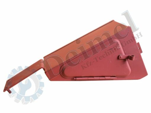 Metallkasten aus Blech mit einer Klappe, rot grundiert, Werkzeugkasten Steyr Traktor Typ 80, 84, 86