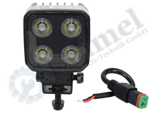 Arbeitsscheinwerfer quatratisch, schwarz mit 4 LEDs, Ansicht von vorne